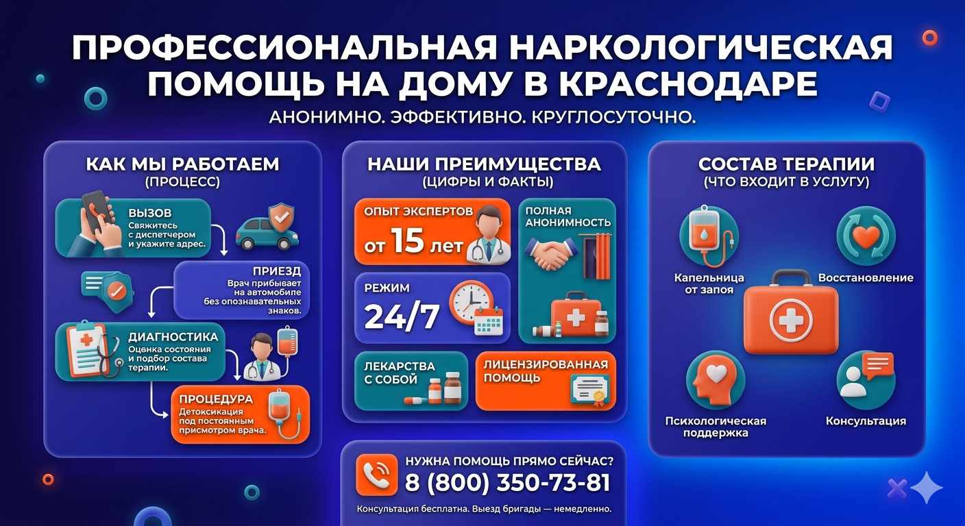 Инфографика о принципах лечения алкоголизма на дому в Хасавюрте: этапы вызова нарколога, преимущества анонимной детоксикации и состав медицинской помощи.